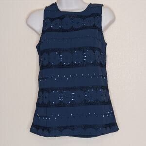Banana Republic Outlet Top‎ Womens Size 2 True Blue Sleeveless Embellished Lined
